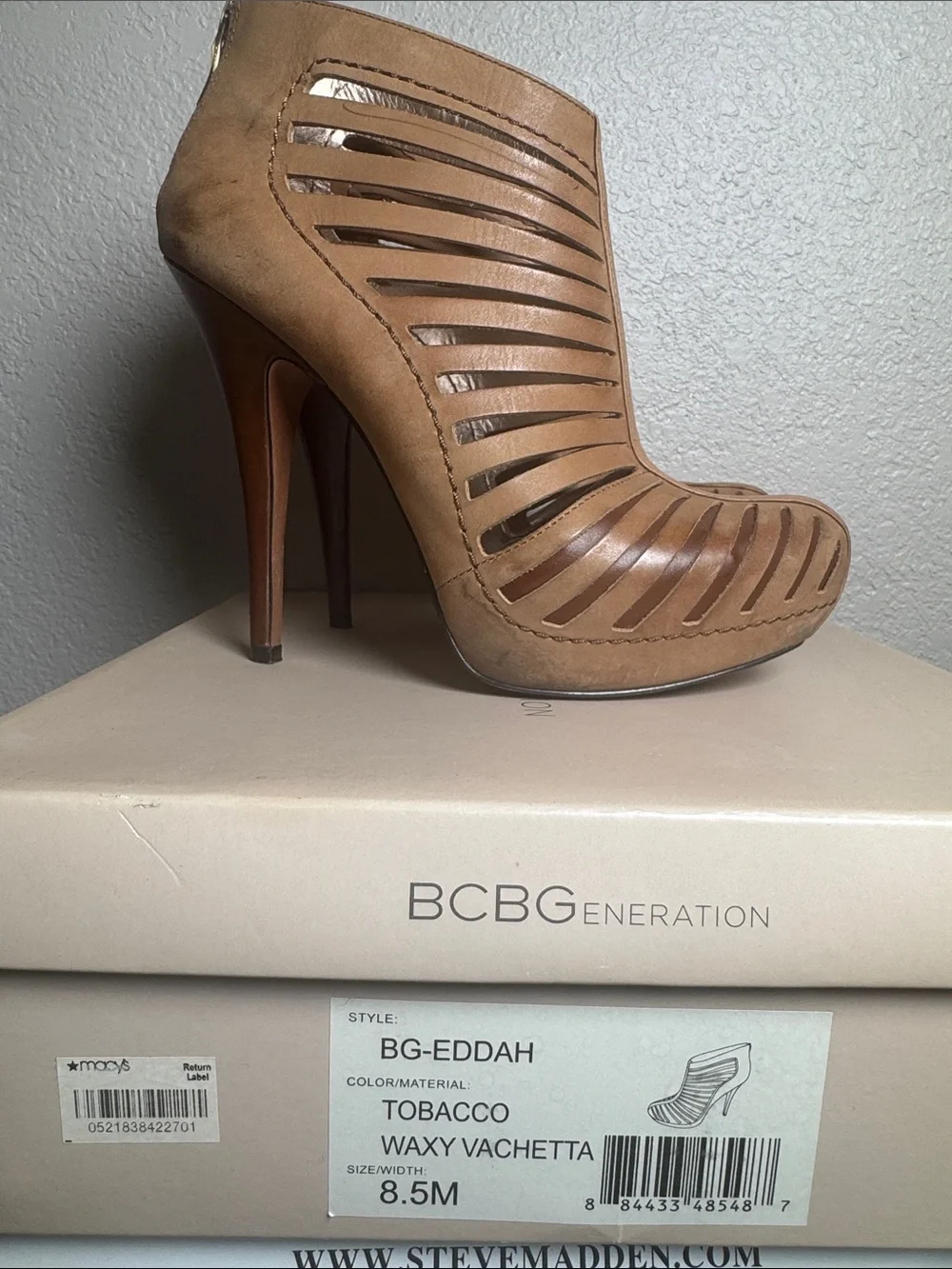 BCBGeneration Tan Cutout Stiletto Ankle Booties